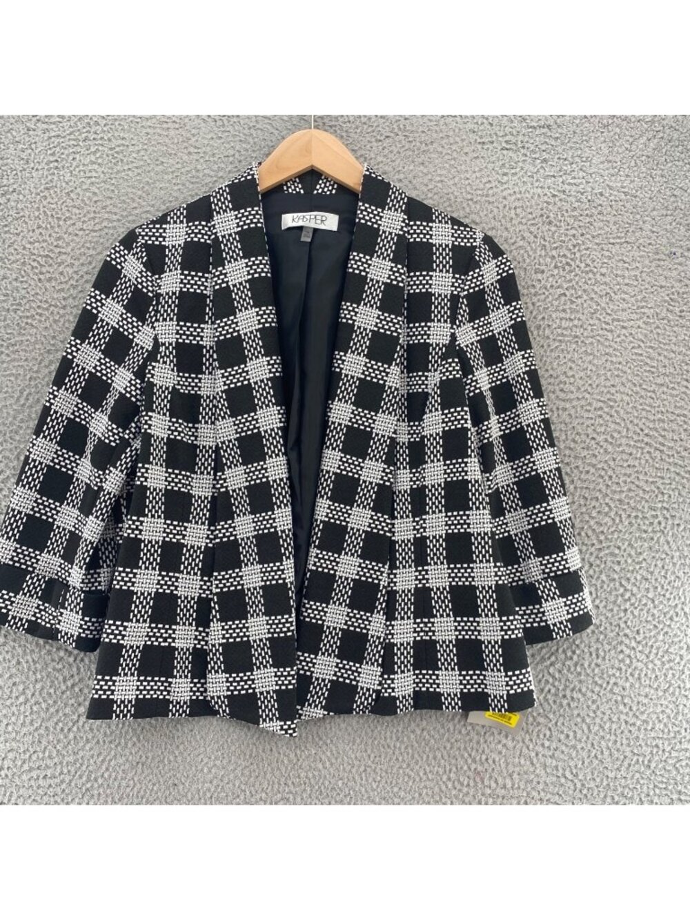Kasper Blazer Womens 14 Wonderland Black Plaid Cuffed 3/4 Sleeve Shawl Lapel NWT
